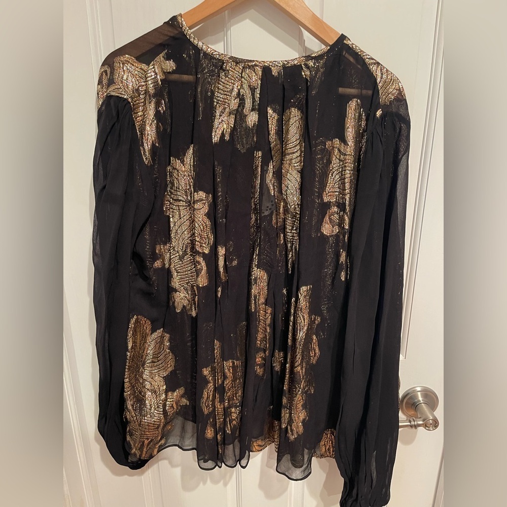 Muche et Muchette Black and Gold Floral Blouse O/S - Picture 6 of 7